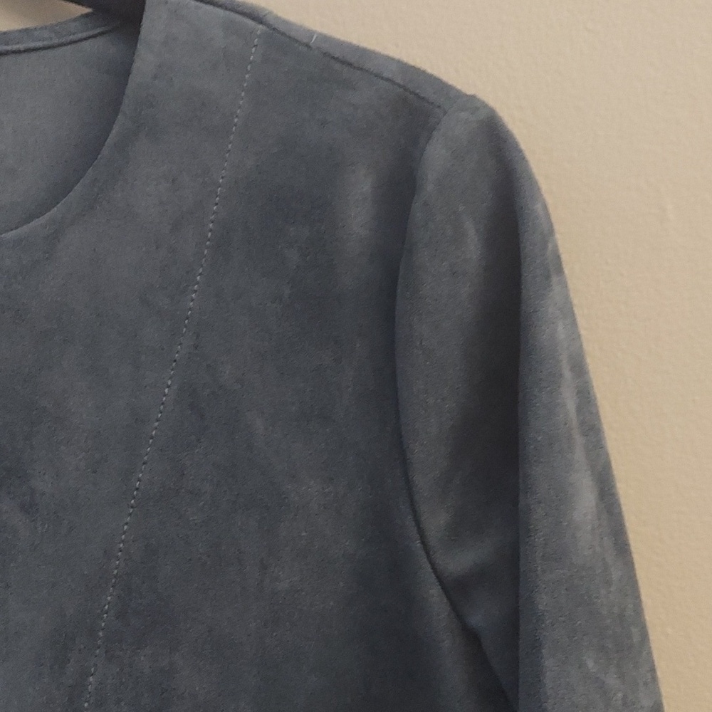BCBGMAXARIA Catier Faux Suede Dusty Blue Mini Dress With Bell Sleeves XS Boho - Picture 9 of 13